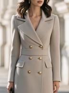 Double-Breasted Gold-Button Notched-Lapel Tailored Midi Coat