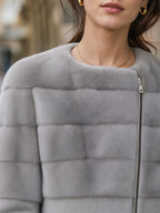 Asymmetric Zip-Front Faux Fur Panel Short Coat