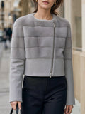 Asymmetric Zip-Front Faux Fur Panel Short Coat