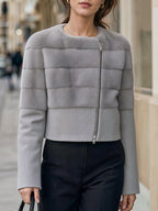 Asymmetric Zip-Front Faux Fur Panel Short Coat