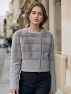 Asymmetric Zip-Front Faux Fur Panel Short Coat
