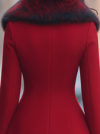 Red Faux Fur Collar Double-Breasted Peplum Tailored Jacket