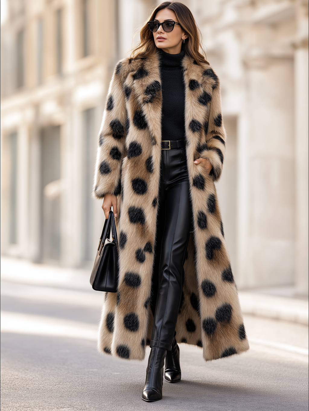 Women's Long Leopard-Print Faux Fur Coat