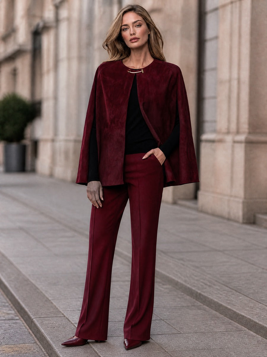 Open-Front Cape Jacket With Gold-Tone Bar Clasp
