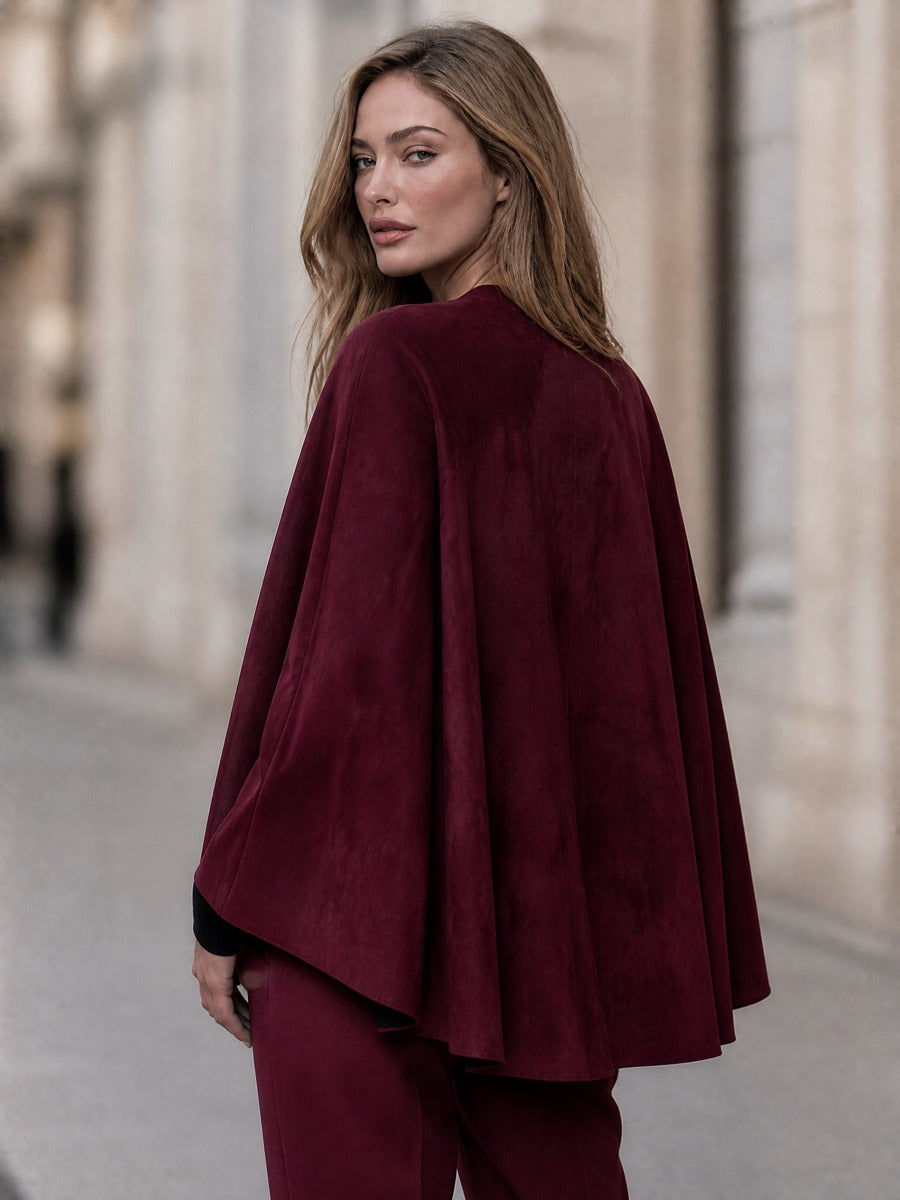 Open-Front Cape Jacket With Gold-Tone Bar Clasp