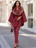 Belted Cape Jacket With Plush Shawl Collar