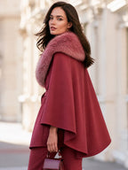 Belted Cape Jacket With Plush Shawl Collar