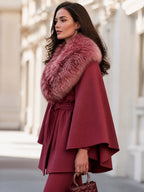 Belted Cape Jacket With Plush Shawl Collar