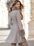 Belted Fit-and-Flare Coat With Plush Scarf Collar And Cuffs
