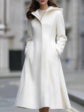 Hooded A-Line Zipper Closure Woolen Swing Coat