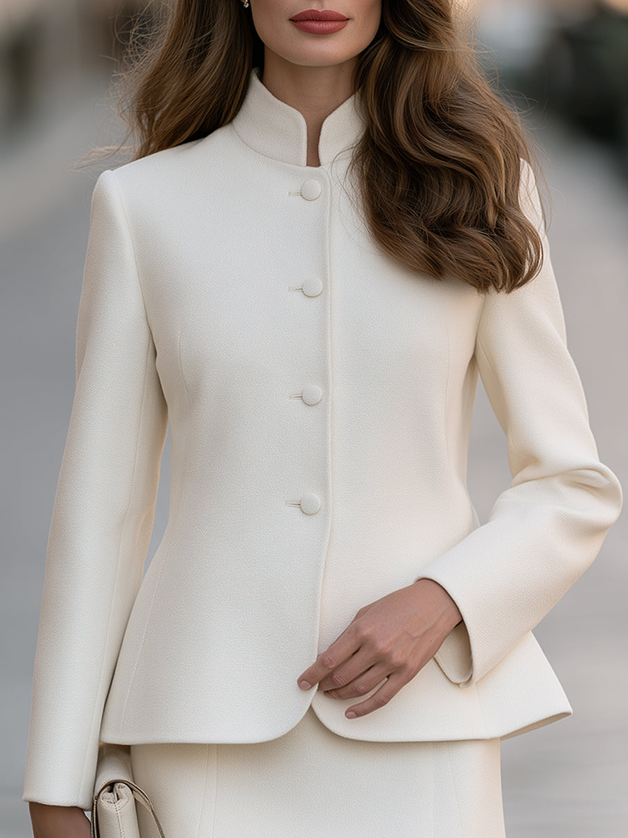 Stand-Collar Single-Breasted Tailored Jacket
