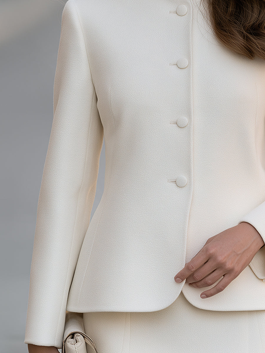 Stand-Collar Single-Breasted Tailored Jacket