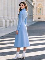 Elegant Pearl-Button Stand Collar Long Sleeve Midi Coat Dress
