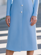 Elegant Pearl-Button Stand Collar Long Sleeve Midi Coat Dress
