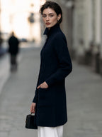 Cable Knit Button-Front Long Cardigan With Stand Collar