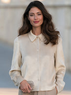 Faux Mink-Effect Textured Jacket With Pointed Collar