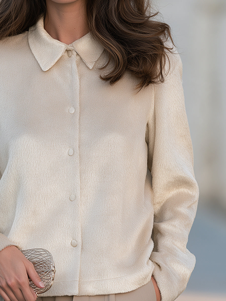 Faux Mink-Effect Textured Jacket With Pointed Collar