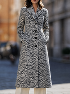 Leopard Print Notched Lapel Single-Breasted Fit-and-Flare Longline Coat