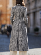 Leopard Print Notched Lapel Single-Breasted Fit-and-Flare Longline Coat