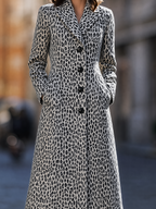 Leopard Print Notched Lapel Single-Breasted Fit-and-Flare Longline Coat