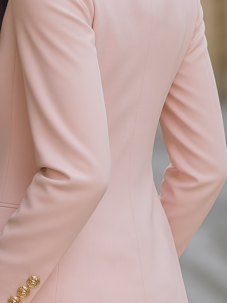 Blush Pink Leopard Collar Gold Button Double-Breasted Blazer