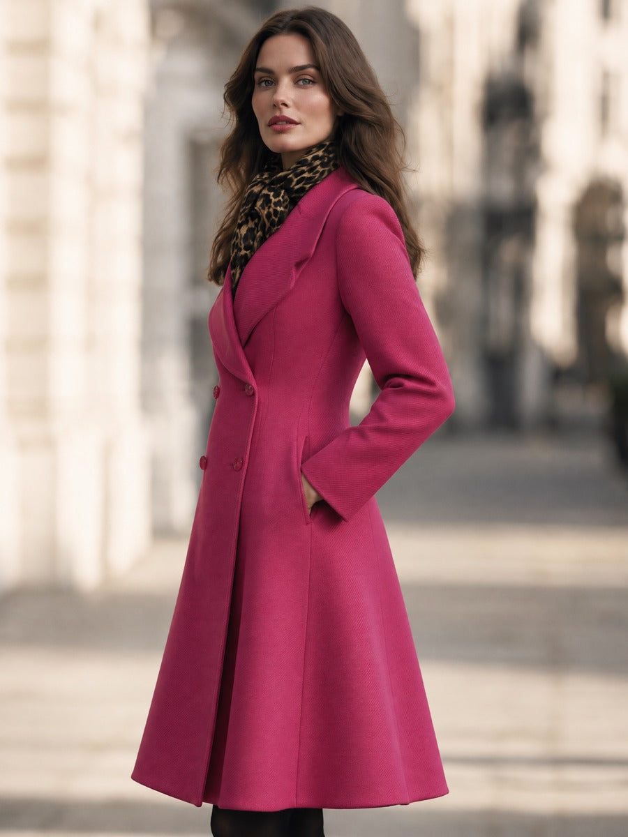Double-Breasted Fit-and-Flare Coat With Oversized Notched Lapels