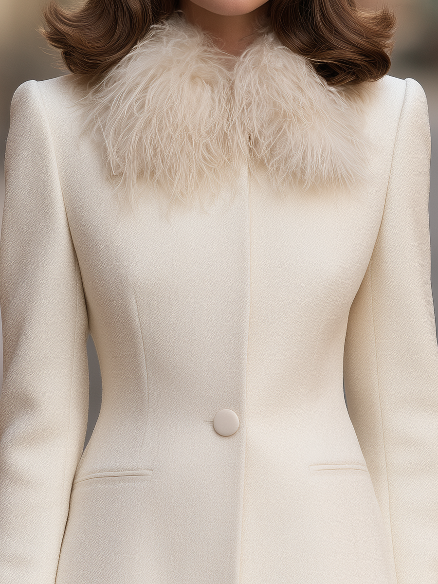 Fur-Collar Single-Button Tailored Jacket With Fur Cuffs