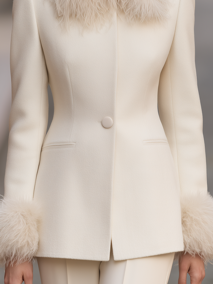 Fur-Collar Single-Button Tailored Jacket With Fur Cuffs