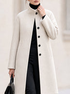 Stand Collar Raglan Sleeve Mid Length Wool Blend Coat