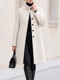 Stand Collar Raglan Sleeve Mid Length Wool Blend Coat