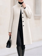 Stand Collar Raglan Sleeve Mid Length Wool Blend Coat