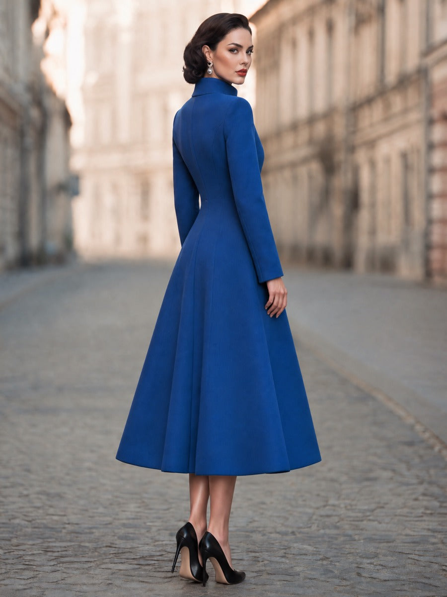 Sculpted High-Neck A-Line Midi Coat