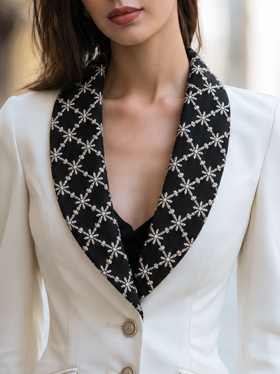Embellished Contrast-Collar Tailored Blazer