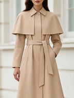 Cape Collar Belted A-Line Midi Trench Coat