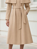 Cape Collar Belted A-Line Midi Trench Coat