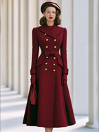 Women's Vintage Double-Breasted Belted Wool-Blend Long Coat