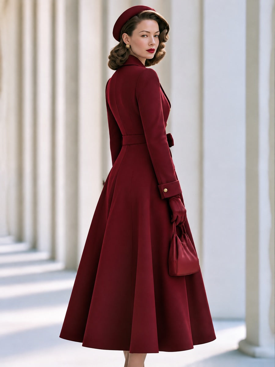 Women's Vintage Double-Breasted Belted Wool-Blend Long Coat