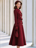 Women's Vintage Double-Breasted Belted Wool-Blend Long Coat