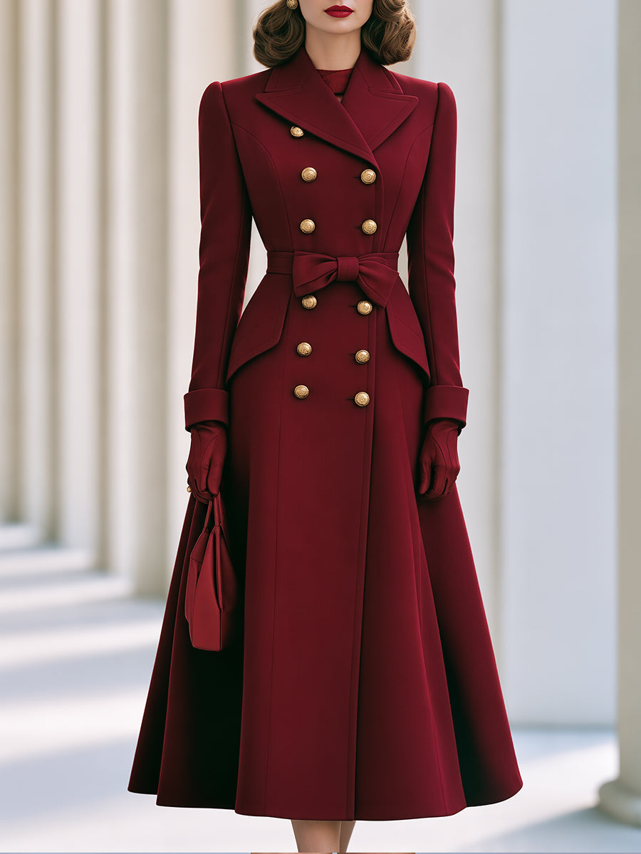 Women's Vintage Double-Breasted Belted Wool-Blend Long Coat