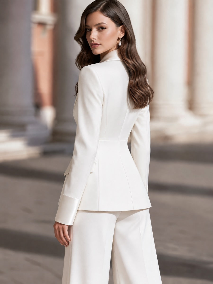 Elegant Double-Breasted Satin Shawl Lapel Corset Waist Tailored Blazer
