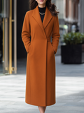 Notched Lapel Belted Slim Longline Wool Blend Maxi Overcoat