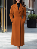 Notched Lapel Belted Slim Longline Wool Blend Maxi Overcoat