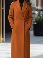 Notched Lapel Belted Slim Longline Wool Blend Maxi Overcoat
