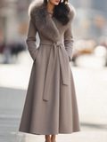 Faux Fur Shawl-Collar Belted Wool Fit-and-Flare Maxi Coat