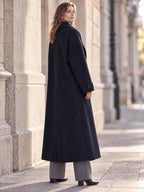 Oversized Long Wool Blend Coat with Notched Lapel