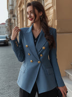 Double-Breasted Faux Denim Tailored Blazer