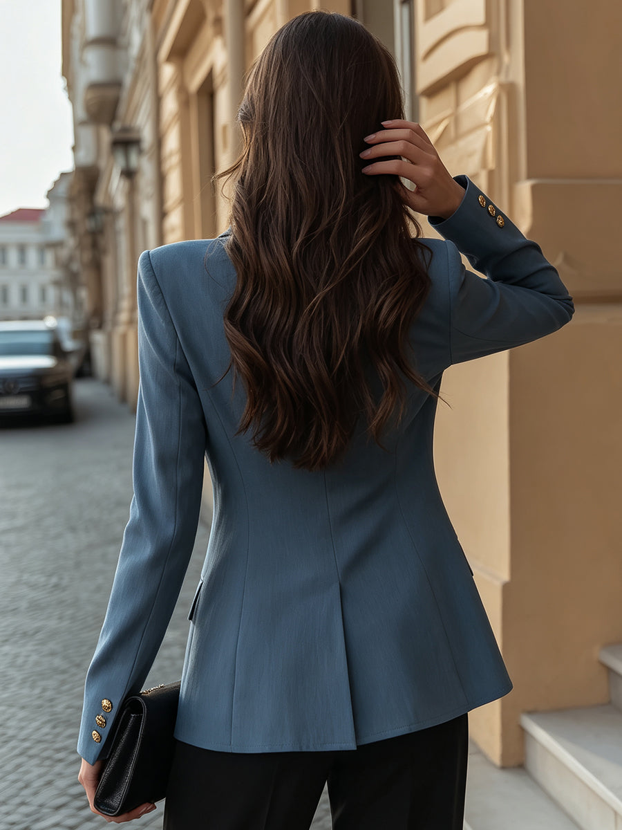 Double-Breasted Faux Denim Tailored Blazer