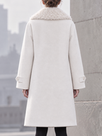 Elegant Faux Curly Fur Collar Wool Blend Mid-Length Coat