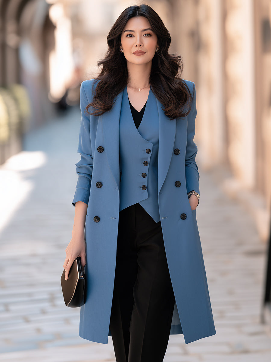 Two-Piece Lightweight Trench Coat And Asymmetrical Vest Set