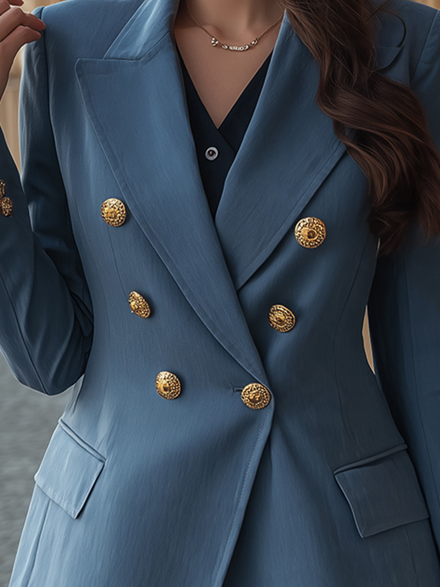 Double-Breasted Faux Denim Tailored Blazer